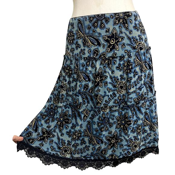 Vintage 90's Mark Singer Blue & Gold Slinky Lace Skirt Grunge Boho Burnout - Picture 2 of 16